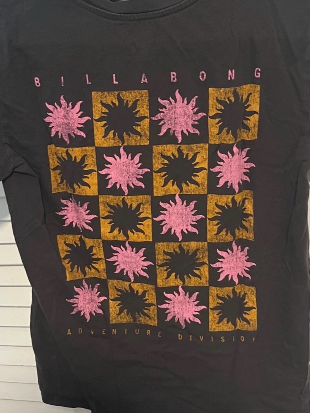 Billabong Black Tee with Pink and Gold Sun Grid